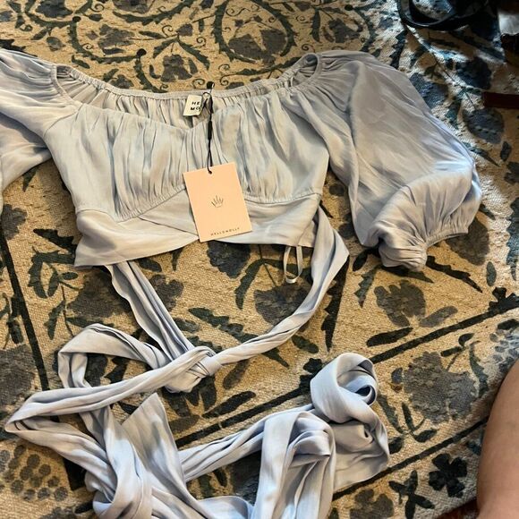 Hello Molly Danced Until Four Crop Top Steel Blue 4 - Picture 5 of 12